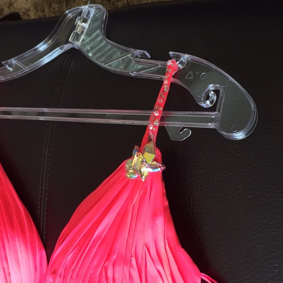Neon coral pink gown rhinestone detail - Picture 6 of 6